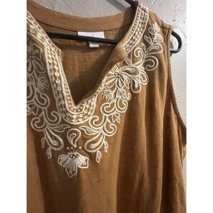 J.Jill Embroidered Tank Top Sleeveless Petite Medium Brown Casual Boho Chic